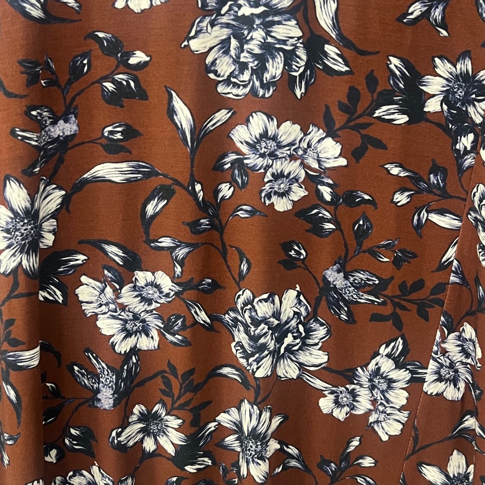 Garnet Hill M Dress Rust Brown‎ Blue Floral Tencel Lyocell Stretch Cottagecore - Picture 6 of 9
